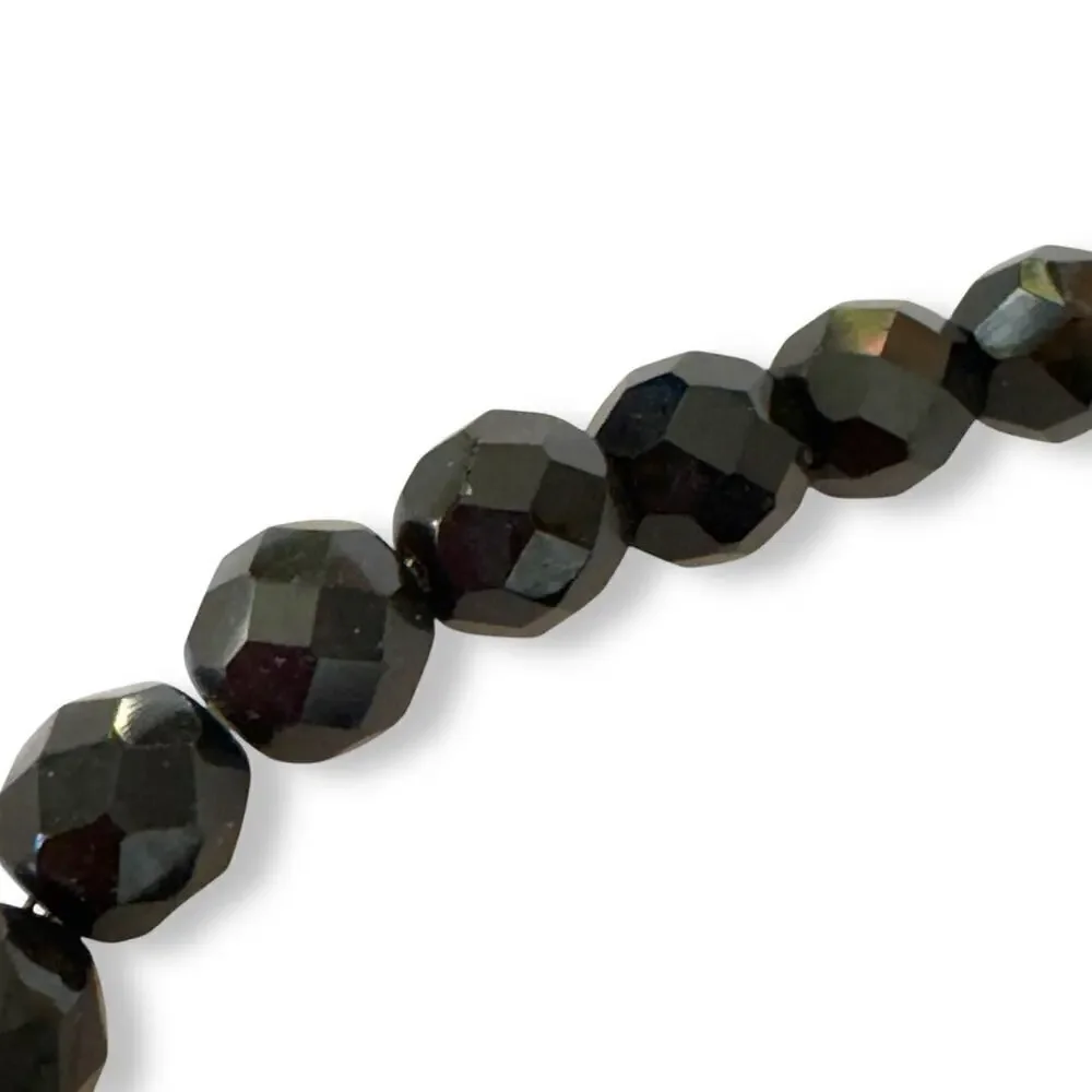 Vintage Laguna Black Jet Crystal Faceted Beaded Necklace NWT Estate Jewelry 28”